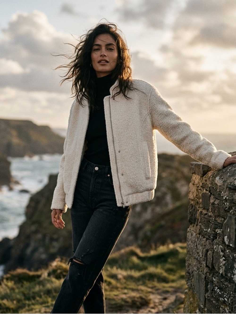 NWT Abercrombie & Fitch Wool Blend Cream Bomber Jacket XS
